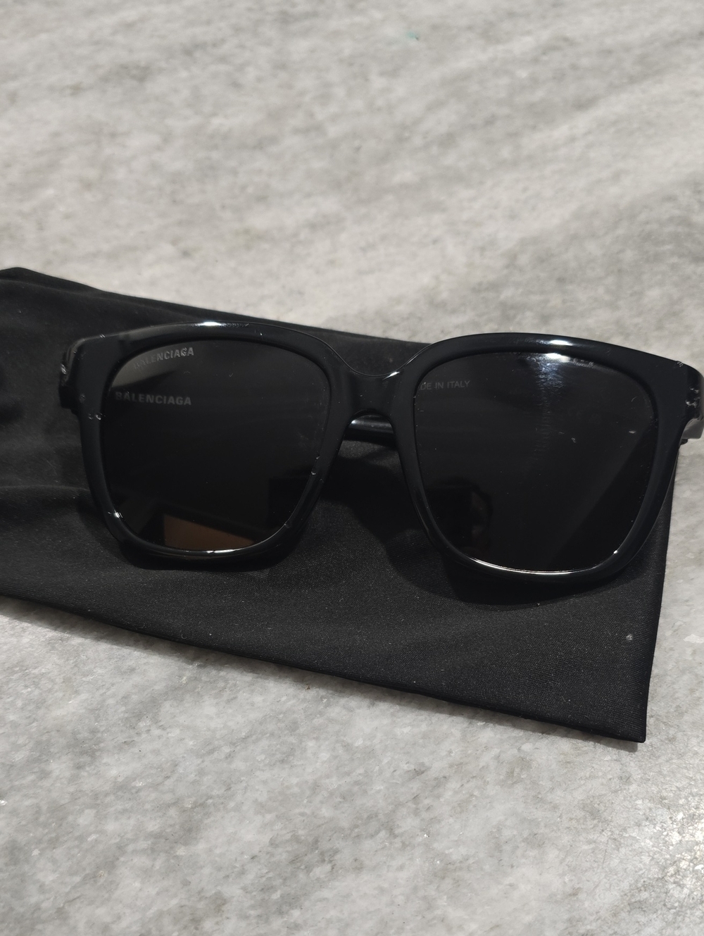 Balenciaga Glossy Black Square Sunglasses - DAMAGED
